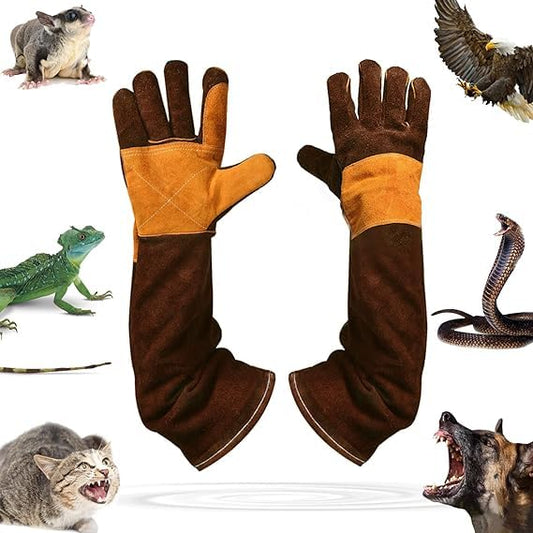 Animal Handing Gloves Bite Proof,Leather Welding Gloves,Multipurpose Puncture Proof Glove for Dog,Cat,Reptile,Snake - color: Brown+orange, size: 23.6 inches