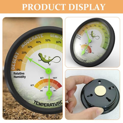 Healifty Reptile Thermometer Hygrometer Analog Dial High-Precision Mechanical Temperature Humidity Meter Mini for Terrarium Gecko Bearded Dragon Tank