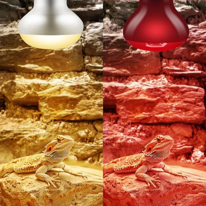 DXOPHIEX 2 Pack 75W Reptile Heat Lamp Bulbs Reptile Heat Bulbs, UVA Basking Bulb and Infrared Light Bulb Combo, Basking Light for Bearded Dragon, Turtles, Snake and Lizard - style: 75W Day & Night Heat Lamp