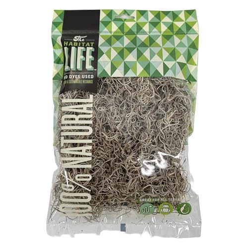 The Habitat Life - Natural Spanish Moss - for Reptiles, Amphibians & Invertebrates Terrariums - Humidity Control - Breathable Bedding - Dye-Free & Safe - Small - 1 Pack - size: Small, style: Spanish Moss