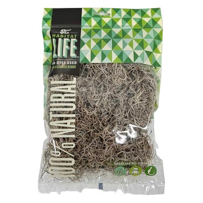 The Habitat Life - Natural Spanish Moss - for Reptiles, Amphibians & Invertebrates Terrariums - Humidity Control - Breathable Bedding - Dye-Free & Safe - Small - 1 Pack - size: Small, style: Spanish Moss