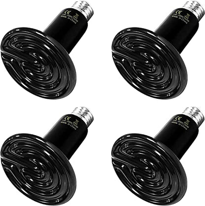 HealSmart Reptile Heat Lamp 150W Ceramic Heat Emitter, No Light Emitting Heat Bulbs for Amphibian Pet Brooder Coop Incubating Chicken, Lizard Bearded Dragon Turtle Snake Terrarium, 4-Pack - size: 150W, style: 4 Pack