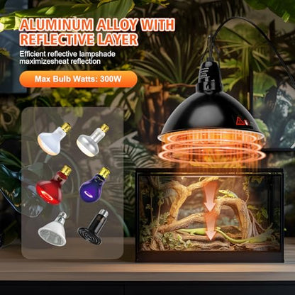 XFP Reptile Light Fixture with Thermostatic Timer, 5.5'' Reptile Heat Lamp Fixture, Added Switch Control Function with 300W Heat Lamp Bulbs for Reptile Glass Terrariums