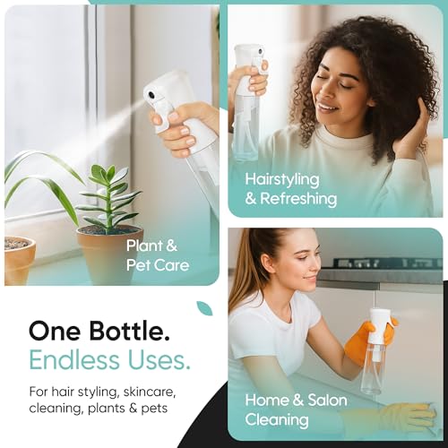 Aquableu Spray Bottle for Hair – Continuous Mist Spray Bottle for Hair Care, Styling, Cleaning, Plants, Pets & Essential Oils (Clear, 10oz) - color: Clear
