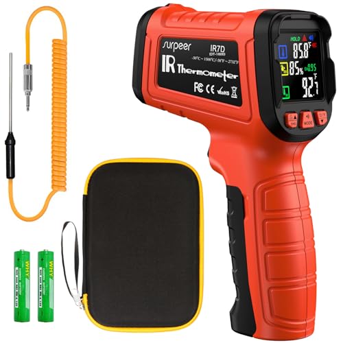-58°F to 2732°F Infrared Thermometer IR Laser Gun 50:1, Digital Temperature Gun/K-Type Probe -4°F~932°F, Humidity Sensor, High-Temp Pyrometer for Kiln, Forge, Furnace, Industrial Use - color: -58°F to 2732°F/-4°F to 932°F