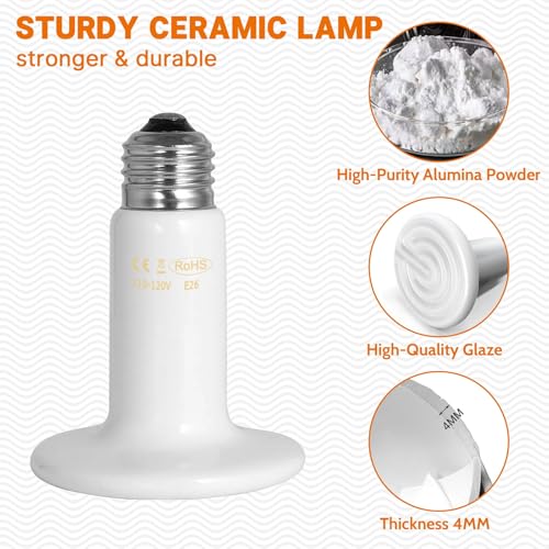 HARTOMPET 100W Ceramic Heat Emitter - White Reptile Heat Bulb - No Light Infrared Reptile Heat Lamp for Lizards, Turtle，Dogs, Cats - Ideal for Terrariums and Brooder Coop Heating - White