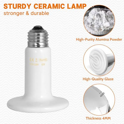 HARTOMPET 100W Ceramic Heat Emitter - White Reptile Heat Bulb - No Light Infrared Reptile Heat Lamp for Lizards, Turtle，Dogs, Cats - Ideal for Terrariums and Brooder Coop Heating - White