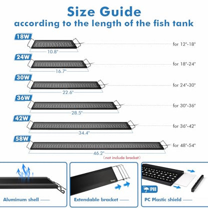 hygger Advanced Remote Control Aquarium Light Customizable Full Spectrum Fish Tank LED with DIY, Default & Weather Mode Freshwater Planted Tank - size: 30W for 24~30inch Tank