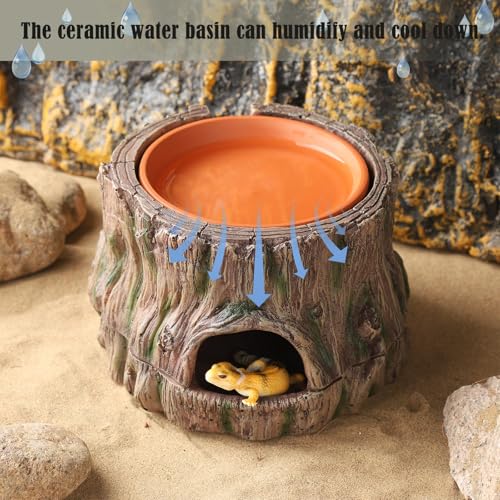 IBWell 3 in1 Reptile Hides and Caves with Detachable Base, Reptile Hideout Leopard Gecko Hide and Crested Gecko Food Dish Humid Hide for Lizard Tank Gecko Tank Accessories