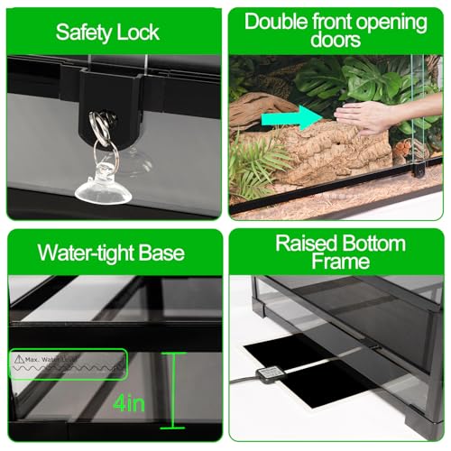 REPTI ZOO 48''x24''x18'' Glass Reptile Terrarium, Front Opening Snake Tank with Double Hinge Door, Reptile Enclosure with Top Screen Ventilation 85 Gallon