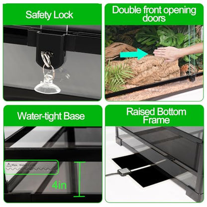REPTI ZOO 48''x24''x18'' Glass Reptile Terrarium, Front Opening Snake Tank with Double Hinge Door, Reptile Enclosure with Top Screen Ventilation 85 Gallon