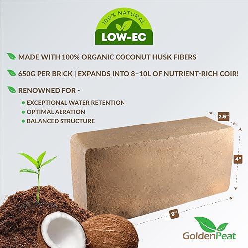 Organic Coconut Coir Bricks (650g X 16 Pack) – Low EC & high Water Retention. for Gardening & Potting. Just add Water to Transform Each Coco Coir Brick into 8-10L of Fluffy Nutrient-Rich Coco Peat