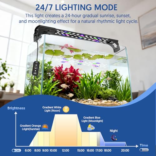QZQ LED Aquarium Light, 16W Fish Tank Light with 24/7 Lighting Mode, Timer, DIY Mode, Adjustable Brightness, Full Spectrum Aquarium Plant Light with Extendable Brackets for 10-16 Inch Fish Tank - size: 16W for 10-16 inch tank