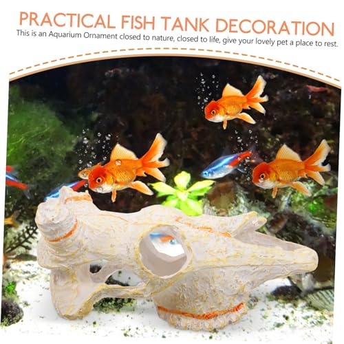 VICASKY Reptile Skull Hideout for Fish Tank Unique Resin Decoration for Aquariums and Terrariums Durable Faux Animal Skull Molding for Pet Reptiles