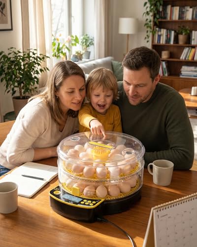 JUJOJB 48 Egg Incubator for Hatching Eggs, Double-Layer with Automatic Egg Turner, Temperature and Humidity Control, Egg Candler, Clear Window for Chicks Duck Quail Turkey Guinea Pheasant Parrot Eggs