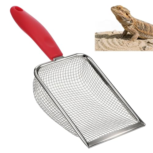 Stainless Steel Reptile Sand Substrate Scoop, Fine Mesh Metal Reptile Litter Cleaner Scooper, Cat Litter-Scoop, Mesh Litter-Shovel, Litter Cleaner Corner Scoop Sand Sifter for Terrarium Sands Waste
