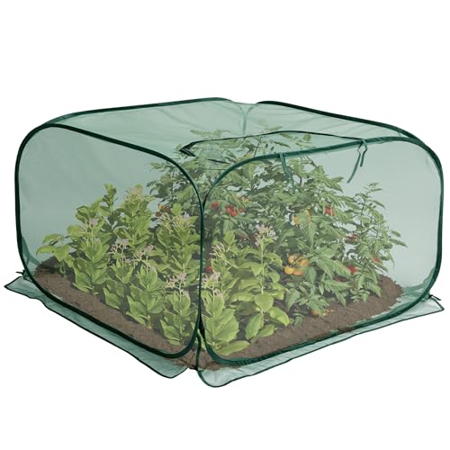 35" x 35" x 27.5" Pop Up Mesh Plant Cover, Foldable Plant Protector Mesh Plant Enclosure, Garden Net Cage Guard Cover with 4 Ground Stakes for Protecting Plant Vegetable Fruit from Birds Insects - color: 1 Pc