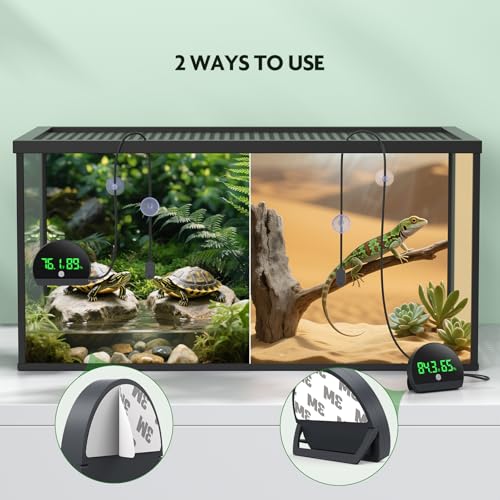 PAIZOO Reptile Thermometer Hygrometer, LED Rechargeable Reptile Tank Thermometer and Humidity Gauge, Switch Between ℉/℃, Always-on Display Mode, 59.05” Type-c Charging Cable
