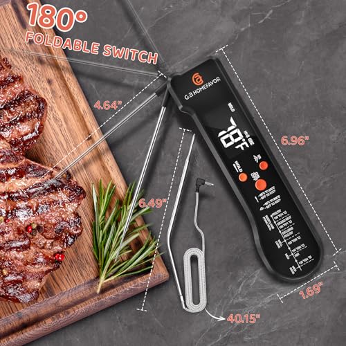 G.a HOMEFAVOR Meat Thermometer 3-in-1 Digital Instant Read Food Thermometer with Foldable Probe, Wired Probe, and Infrared Mode