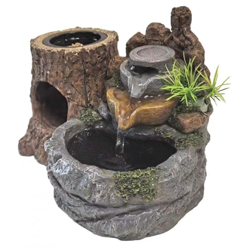 Reptile Water and Hideout Climb Device,Terrarium Waterfall Drinking Fountain, Water Dispenser Fountain with Food Dish for Bearded Dragon, Gecko, Chameleon, Lizard, Tree Frog & Turtle