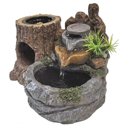 Reptile Water and Hideout Climb Device,Terrarium Waterfall Drinking Fountain, Water Dispenser Fountain with Food Dish for Bearded Dragon, Gecko, Chameleon, Lizard, Tree Frog & Turtle
