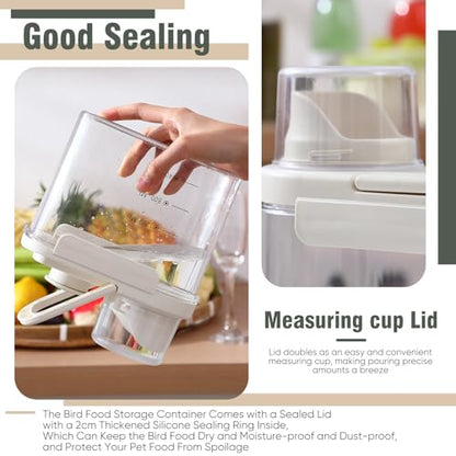 Maxdot 2 Pcs Bird Seed Storage Container 1.7 Qt/1.6 L with Tight Lids Airtight Cup Pet Food Storage Measuring Containers Lids with Pouring Spouts for Macaws African Grey Cockatoos(Beige) - color: Beige