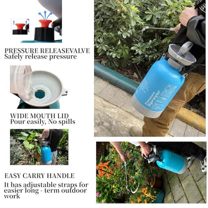 Upgraded Reinforced 1.3 Gallon Pump Pressure Sprayer-Watering for Plants, Weeds Control, Lawn Care with Adjustable Nozzles &Comfort Strap