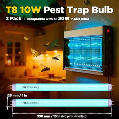 FSL BL T8F10W 365nm Narrow-Spectrum Replacement Bulbs for 20W Devices – 13 Inch 365nm UV Black Light Tubes 2-Pack