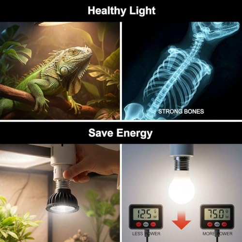 UVB 5.0 Reptile Light Bulb, 3W Full Spectrum UVA UVB Light for Reptiles, Supports Vitamin D3 Synthesis, E27 Base, Low Power Consumption, Aluminum Shell, 2.8 x 2.4 x 2.4 in