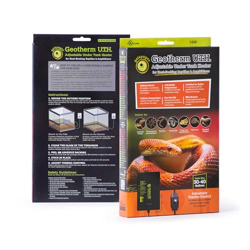 Galápagos (05702) Geotherm® Adjustable Under Tank Heater - Heating Pad for Reptiles, Amphibians & Terrariums, 12″ x 8″ 16W, Black