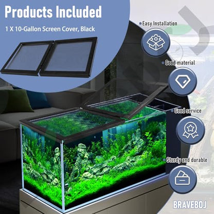 Braveboy 10-Gallon Screen Cover for Hinged Door, for 15 High, 20 X-Tall Gallon Aquariums & Glass Tanks, Black - Easy Ventilation