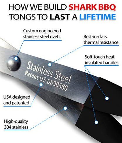 Grill Tongs - 17 inch Black. Professional steak grilling utensil. Long reach Barbeque Grilling Tongs. Ideal for steak, fish, burger, and sausage - color: Black Steak Tongs