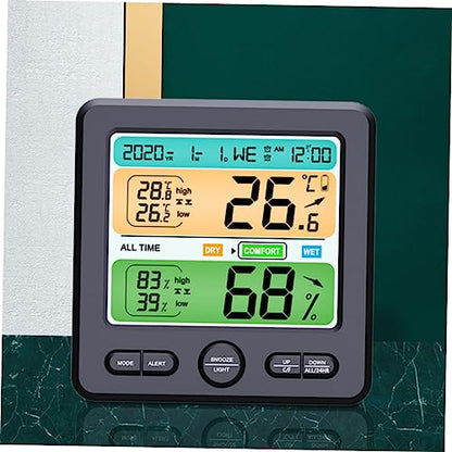 Multi-Function Digital Hygrometer and Clock for Home Use Temperature and Humidity Monitor with Large Display Accurate Indoor Climate Control Tool for Reptiles Office and More