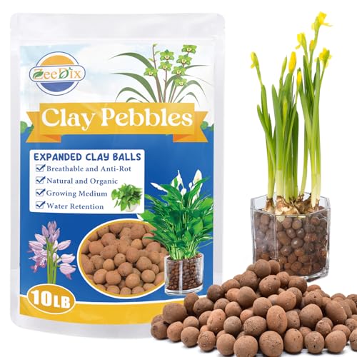 ZeeDix 10LBS Lightweight Expanded Clay Pebbles - pH-Balanced Hydroponic Growing Media for Aquaponics & Indoor Plants (Reusable Soilless Aggregate) - size: 10LB