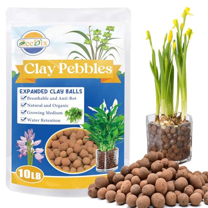 ZeeDix 10LBS Lightweight Expanded Clay Pebbles - pH-Balanced Hydroponic Growing Media for Aquaponics & Indoor Plants (Reusable Soilless Aggregate) - size: 10LB