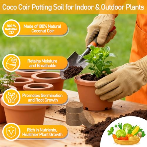 Legigo 50 PCS 40mm Coco Coir Pellets Potting Soil Mix- Compressed Coconut Coir Discs Seed Starting Soil Pellets, Coco Peat Soil Pods for Indoor & Outdoor Plants, Gardening Herbs Bonsai and Vegetables - color: 40mm