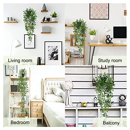 Artificial Hanging Plants, 2pcs artificial plants indoors in pots, Greenery Fake Plants Decor, Small Artificial Plants in Pots, Fake Potted Plants, Faux Plants for Wall Home Room Office Decor