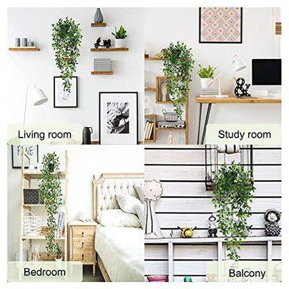 Artificial Hanging Plants, 2pcs artificial plants indoors in pots, Greenery Fake Plants Decor, Small Artificial Plants in Pots, Fake Potted Plants, Faux Plants for Wall Home Room Office Decor
