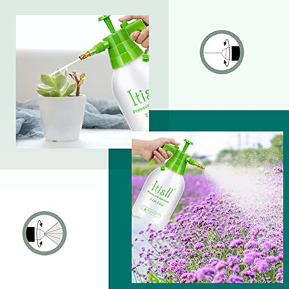 Itisll 0.5 Gallon Garden Pump Sprayer, Handheld Plant Mister with Adjustable Brass Nozzle for Plants, Lawn, Patio and Indoor Outdoor Use, White Green