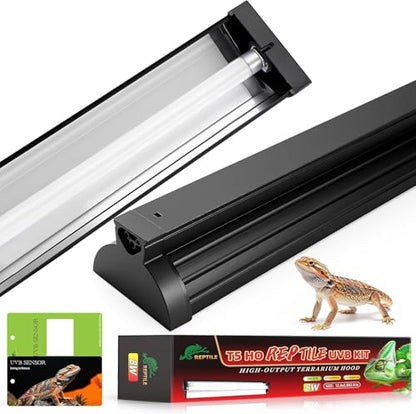 UVB Light for Reptile 8W, T5 UVB Reptile Light Fixture HO Combo Kit with Test Sensor Cards, 12" High Output Reptiles Light Bar UVA UVB Desert Lamp for Turtle Lizard Bearded Dragon Tank - color: Black