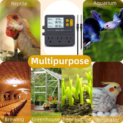 Reptile Temperature Controller, 3 Outlet Timer Thermostat for Grow Tent, Incubation, Snakes, Fish Tank, Heater, humidifiers, Ball Pythons, Bearded Dragon Tank