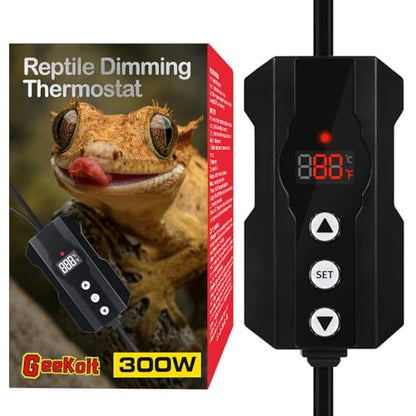 Reptile Dimming Thermostat, Temperature Controller, 300W, Extend Bulb Life, Ideal for Use with Heat Lamp, Digital Thermostat for Reptiles Tank, Designed Specifically for Light-Emitting Heater