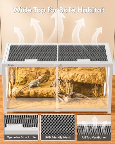 65 Gallon Reptile Tank, Reptile Enclosure Front Sliding Door Stackable Ventilation Anti-Escape Locks and no-Fingerprint Handles maximizes UVB Penetration (White, 65 Gallon) - color: White, size: 65 Gallon
