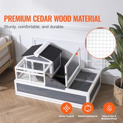 Happybuy 3-Room Tortoise House,Tortoise Habitat with Balcony & 2 Stories, Wooden Tortoise Enclosure Indoor & Outdoor with Ramp, Tray, Openable Roof, Large Reptile Cage, 44" x 25.6"x 24"