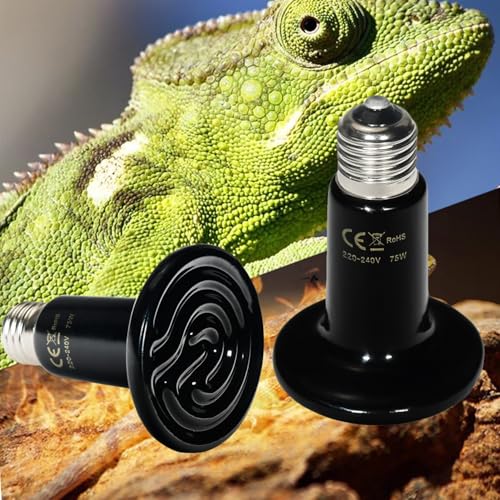 2 Pack Heat Emitter Reptiles 100W Heat Lamp Bulb Ceramic Reptile Heat Bulb Black No Light Emitting Heat Lamp (100, Watts)
