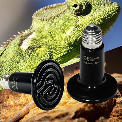 2 Pack Heat Emitter Reptiles 100W Heat Lamp Bulb Ceramic Reptile Heat Bulb Black No Light Emitting Heat Lamp (100, Watts)