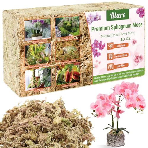 Riare 10 OZ Premium Sphagnum Moss- Natural Long Fibered Sphagnum Peat Moss Plants Moss Dried, Carnivorous Plants Moss Orchid Potting Mix for Orchids, Carnivorous Plants, Succulent (12QT) - size: 12QT/10oz