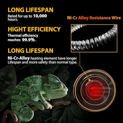 BNOSDM 2 Pack 75W Non-Light Emitting Ceramic Heat Emitter, Reptile Heat Lamp Bulbs, Brooder Coop Heater Lamp Bulb for Amphibian Reptiles Lizard Turtle Chicken - color: Pack of 2/Black, size: 75 Watts