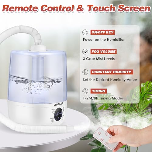 LANUEVA Reptile Humidifier with Humidity Control, Reptile Fogger with 4L Large Tank & Telescopic Hose for Terrariums, Remote Control & Touch Screen, Timing Function, for Reptiles, Green Plants (4L)