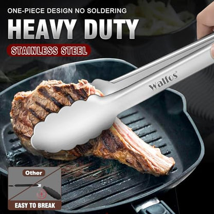 Walfos 17 Inch Extra Long Grill Tongs Set of 2, Ultimate Stainless Steel Tongs for Grilling, Cooking, BBQ/Barbecue, Buffet and Turning Food - color: 2pcs BBQ Tongs, size: Extra Long 17 inch